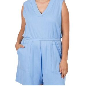 NEW COTTON SLEEVELESS ROMPER WITH POCKETS SPRING BLUE PLUS SIZE 3X